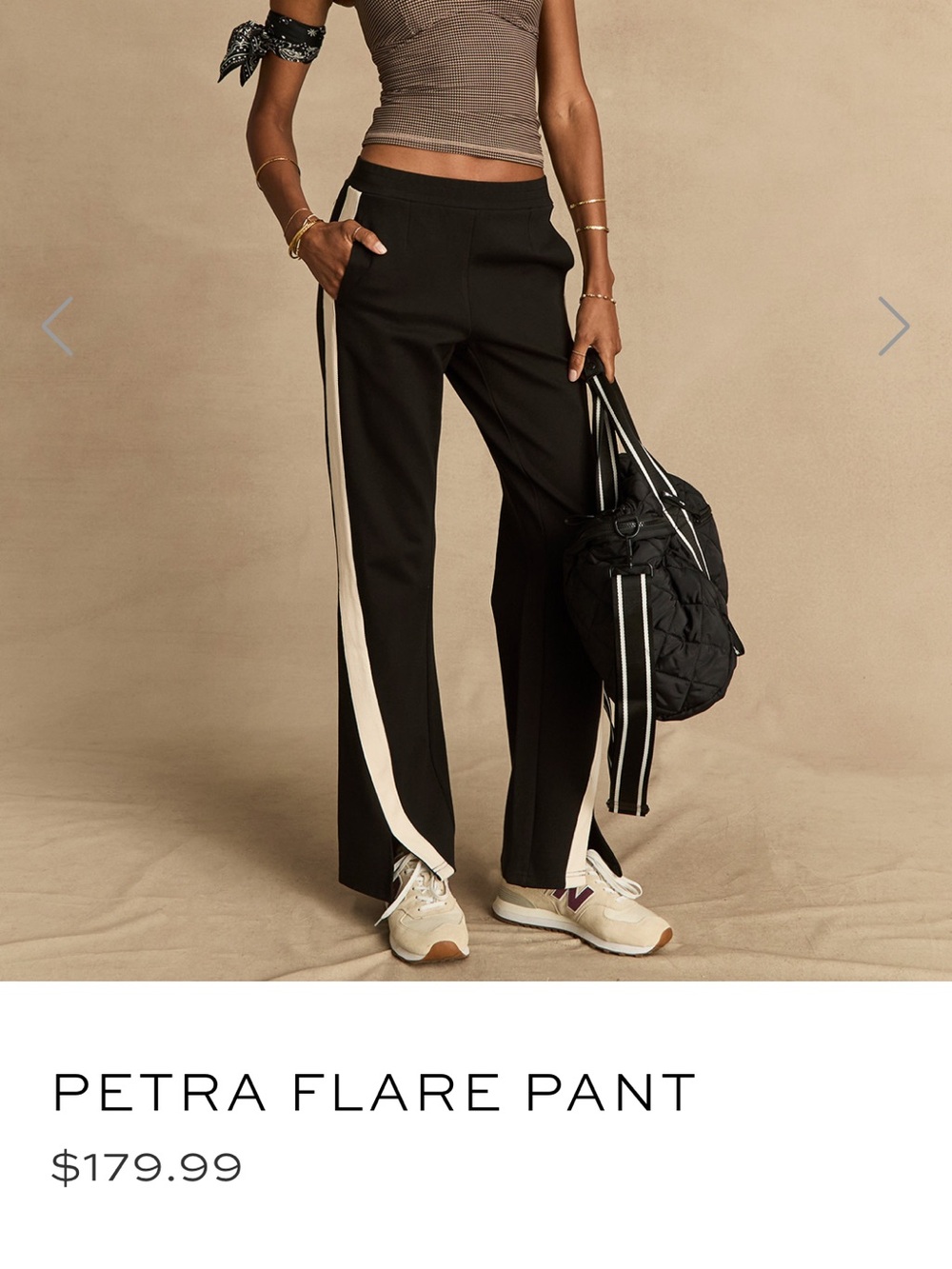 The Upside Black Flare Pants with Cream Side Stripe